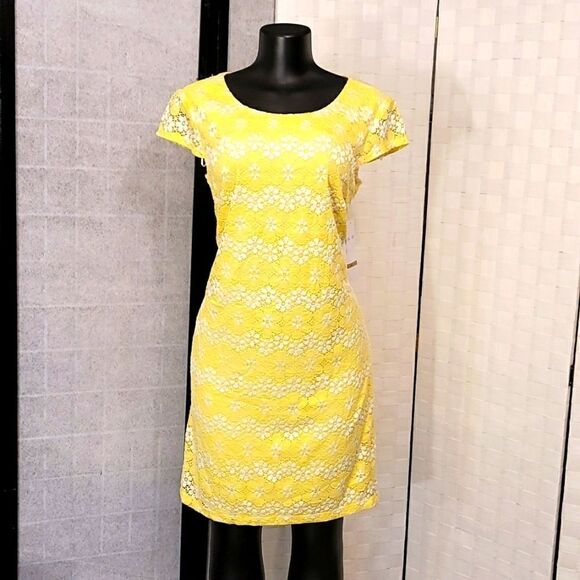 BRAND NEW R&K LACE FLORAL CAP SLEEVE HIDDEN ZIPPER CLOSURE SHEATH DRESS - Picture 1 of 12